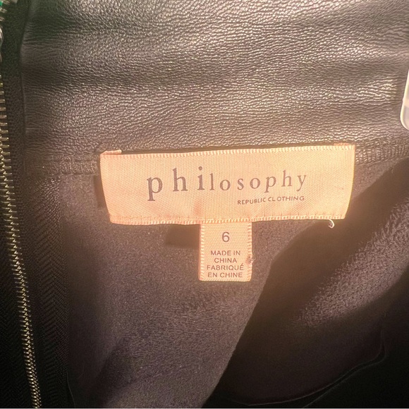 Size6, Philosophy, Leather Black Skirt Two Front Pockets with Silver Beads Decor - Picture 8 of 10